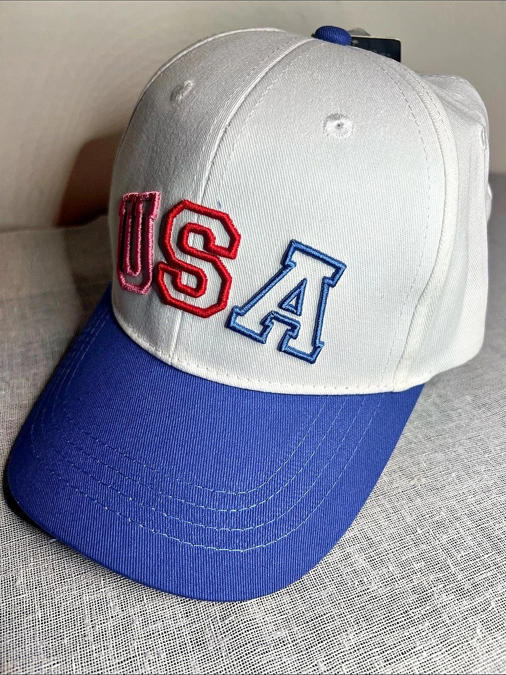 French Connection USA Girls Embroidered Baseball Cap in White & Blue NWT